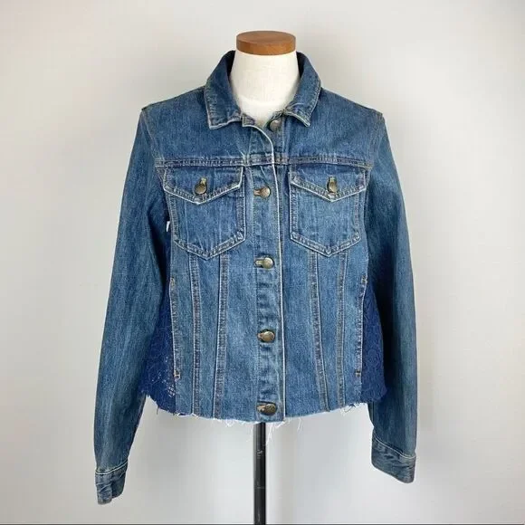 Free People Lace Paneled Jean Jacket - Picture 2 of 7